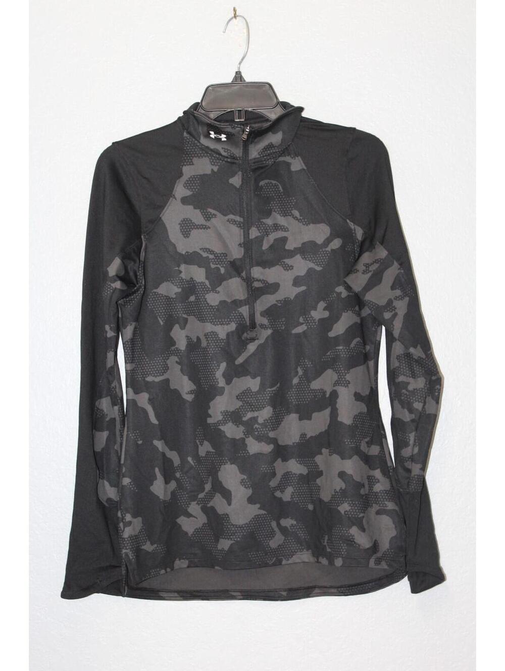 Under Armour ColdGear Women MEDIUM Black Gray Camo 1/4 Zip Mock Neck L/S Top